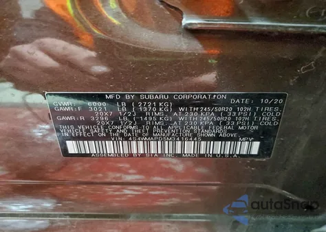 2021 Subaru Ascent Limited z USA, uszkodzony, nr VIN 4S4WMAPD5M3416445